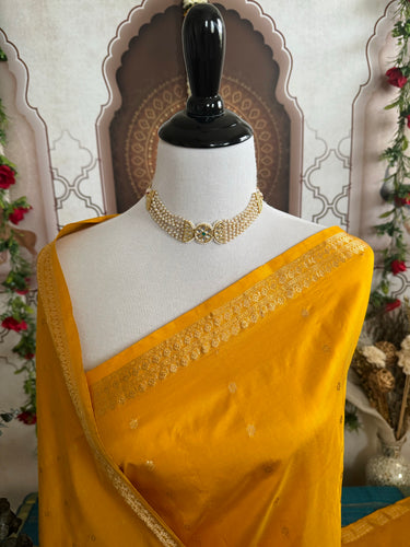 Lightweight Banarasi Katan Silk Saree | Tumeric Yellow | Gold Zari | Handwoven | Silk Mark Certified | Ships from California